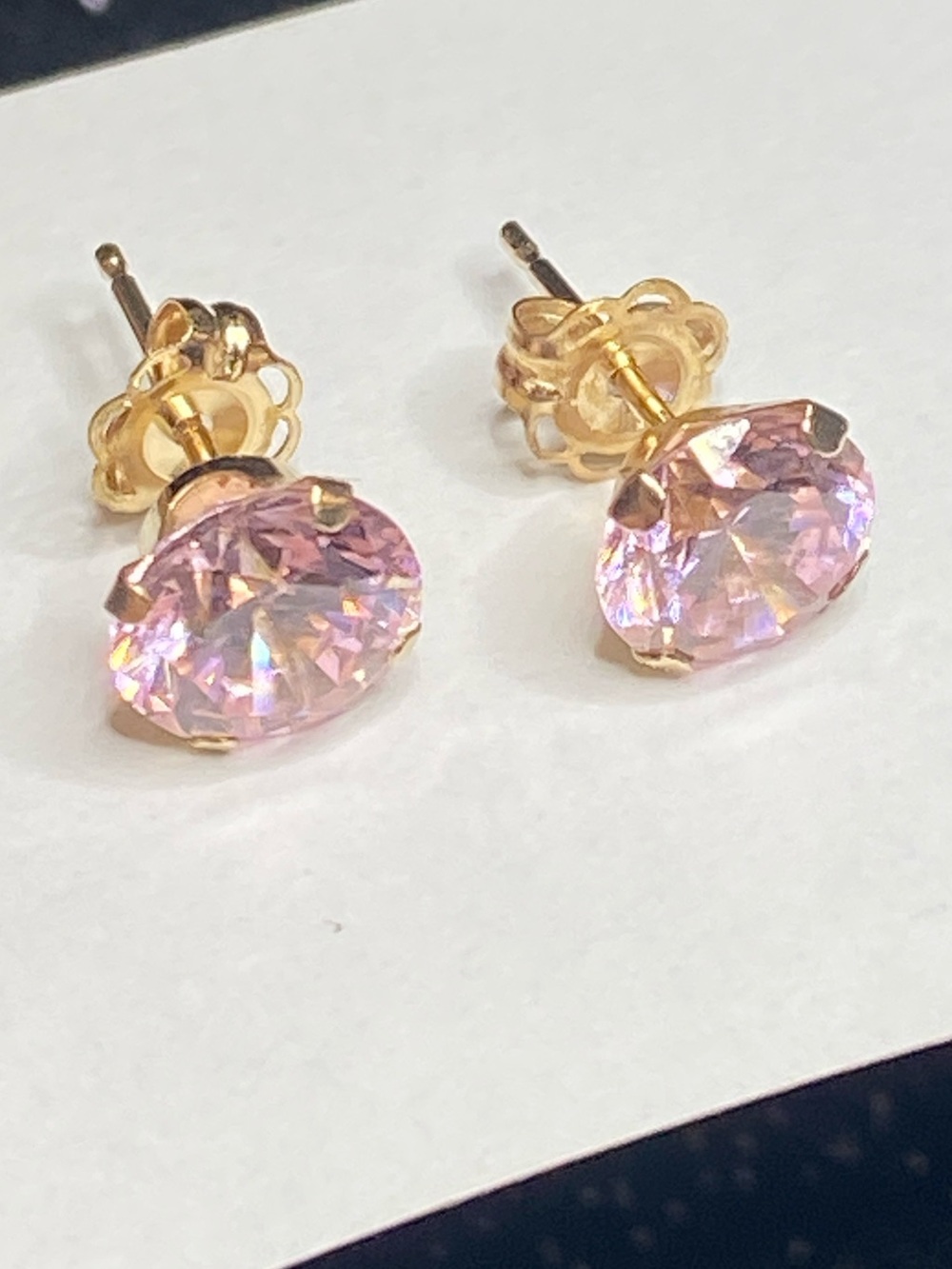 10k Yellow Gold Pink cubic Zirconia Stud Post Earrings - Picture 2 of 7